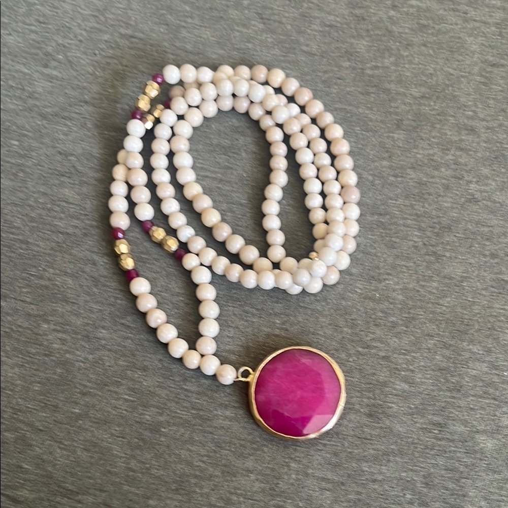 Long raw ruby and natural stone necklace